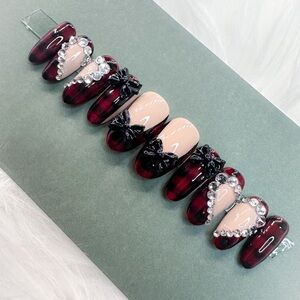Red Plaid & Bows Press On Nails